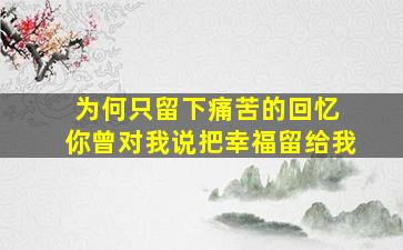 为何只留下痛苦的回忆 你曾对我说把幸福留给我